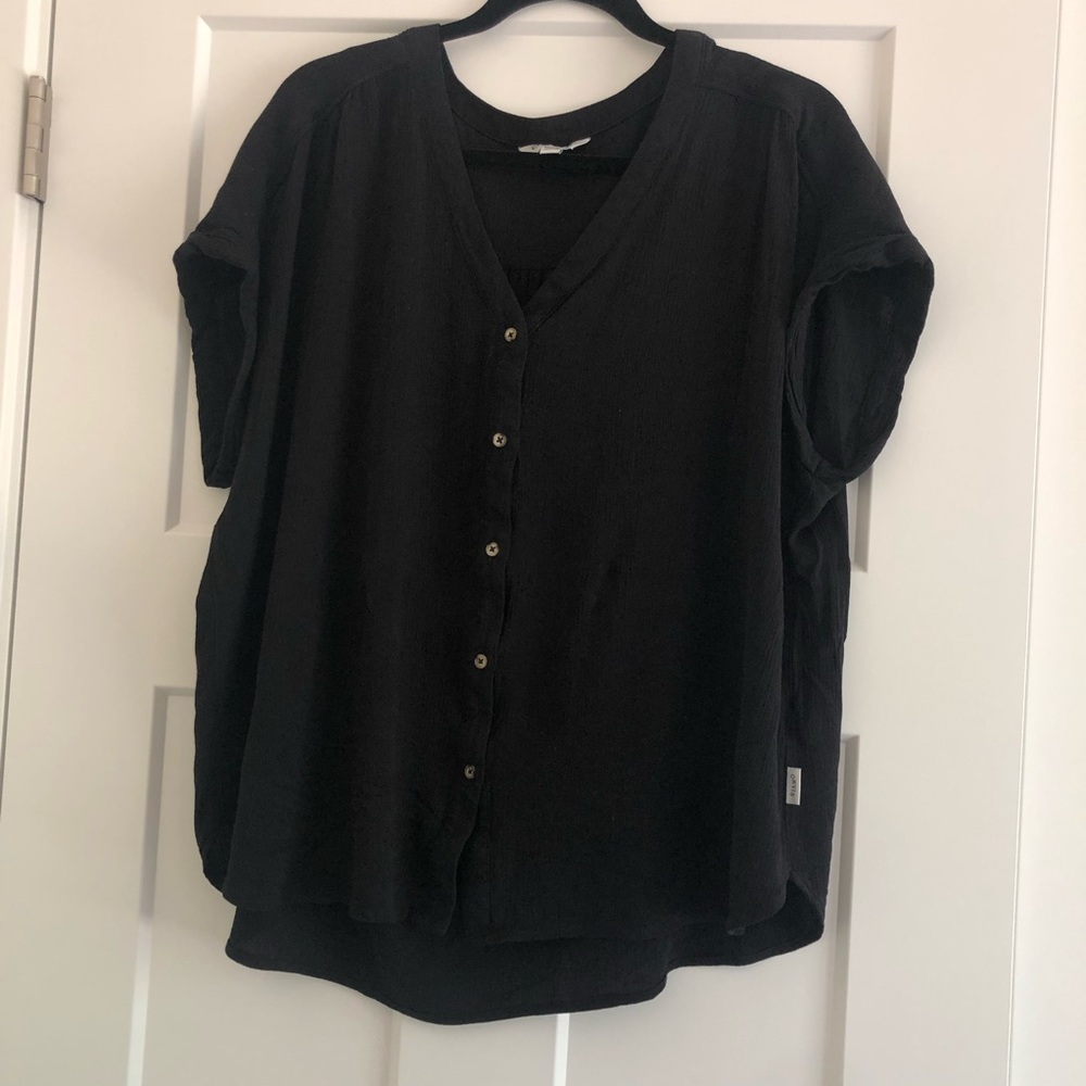 Black Women's V-Neck Button Down Short Sleeve Top by ORVIS